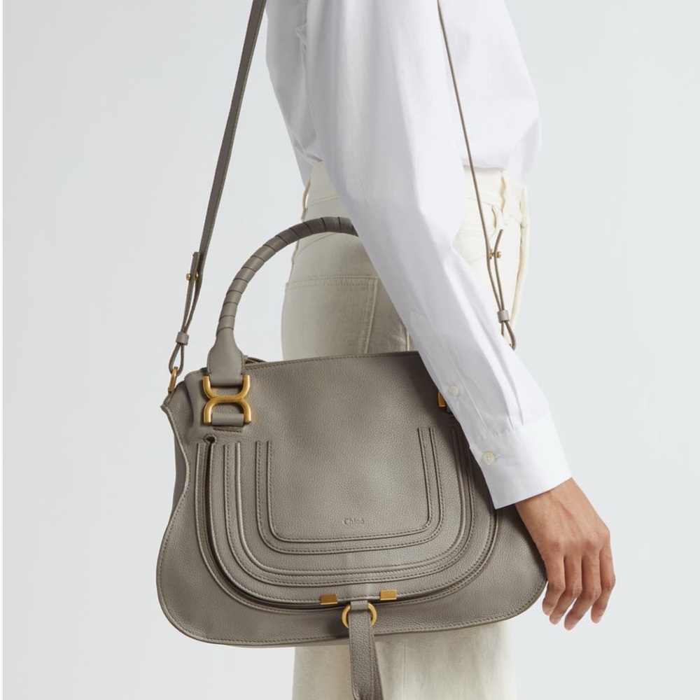 NWOT Designer Chloe Macie Medium Cashmere Gray Leather Handbag - Picture 3 of 16